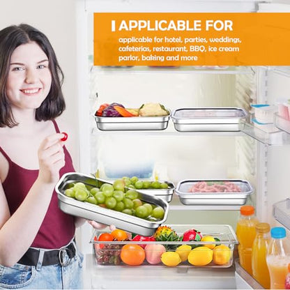 8 Pcs 304 Stainless Steel Food Storage Containers with Lids 1/3 Size Hotel Pan Chicken Food Grade Pans Metal Meal Containers for Restaurant Stackable Kitchen Freezer Buffet(2.5 Inch Deep) - size: 2.5 Inch Deep