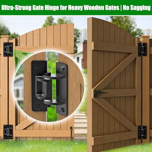 Insaga 6mm Heavy Duty Bolt On Gate Hinges, 1000 lbs Capacity Anti Sag L-Shaped Gate Hinge with Bearings, 6.5 in Powder Coated Black Carbon Steel Gate Hardware for Garden Fence Barn Farm Gate, 4 Pack