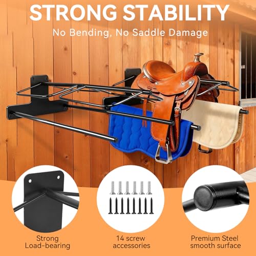 2 Pack Saddle Rack with Double Pad Bar, Wall Mounted Saddle Stand