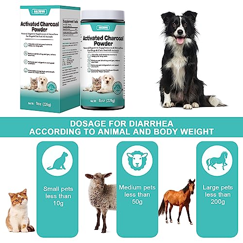 Activated Charcoal for Dogs, Cats, and All Pets, Pet First Aid Kit Antidote for Poisoning, Indigestion & Diarrhea, Gas Relief, 8 oz (Powder) - size: 8oz