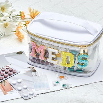 Geetery Chenille Letter Bag, Meds Bag, Travel Medicine Cases, Nylon White Makeup Portable Pouch, Cheerleader Gifts for Women(White, Meds) - color: White, style: Meds