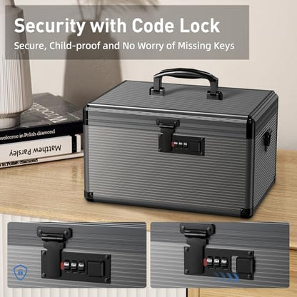 Medicine Lock Box with Code, Locking Medicine Box with Removable Tray & Pocket Bag, Portable First Aid Box for Home&Travel, 14 * 8.85 * 7.5 Inch (Black) - size: Large-14inch