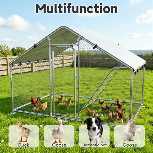 5x9.8 FT Large Metal Chicken Coop, Walk-in Poultry Run Pen | Waterproof Cover, Reinforced Metal Structure, Walk-in Chicken Run, Outdoor Poultry Cage for Ducks Hens Rabbits - size: 59.8"L x 118.0"W x 78.0"H