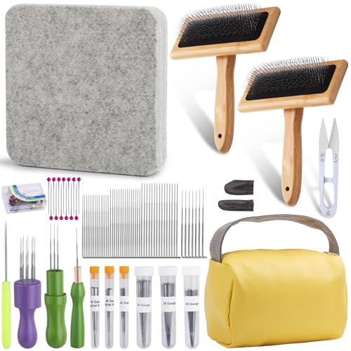 kdafio 74 Pcs Needle Felting Tools, Wool Carding Brush Needle Felting Kit - color: Color 2,74Pcs