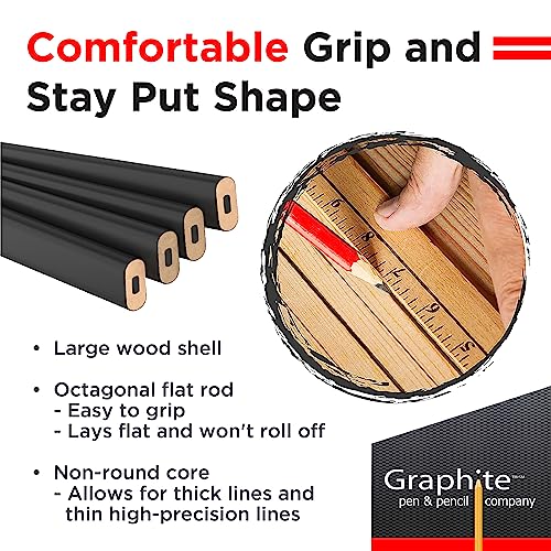GRAPHITE Hard Lead Carpenter Pencils Bulk - (1) Pack of 12 Pieces Lumber Wooden Pencil #2 (HB) - Black - color: Black, size: 12 Count (Pack of 1)
