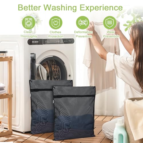 OTraki 2 Pack Durable Laundry Bags with Zipper 20 x 24 Inch, Black | Breathable Mesh Delicates Bag for Washing Machine Travel Large Wash Bags for Bra Sock Underwear Lingerie Blouse, Don't Drying - size: 20 x 24 inch