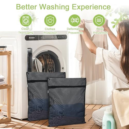 OTraki 2 Pack Durable Laundry Bags with Zipper 20 x 24 Inch, Black | Breathable Mesh Delicates Bag for Washing Machine Travel Large Wash Bags for Bra Sock Underwear Lingerie Blouse, Don't Drying - size: 20 x 24 inch