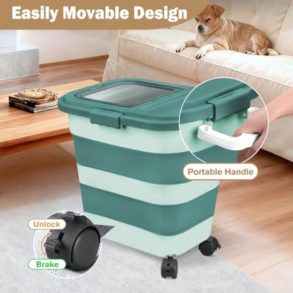 Komzon Rice Storage Container10-40 Lb, 25 Lb Pet Dog Food Storage Container, Collapsible Airtight Rice Storage Container, Rice Dispenser Bin with Cup and Scoop for Flour Cereal Pasta Grain, Cat Bird - size: 15-40 Lbs