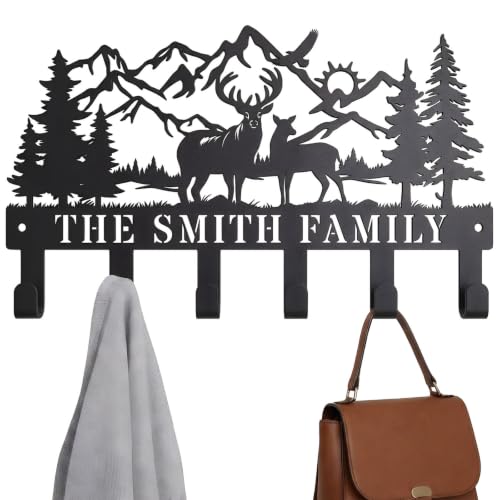 Personalized Deer Metal Coat Hooks Wall Mount and Coat Rack Hanger for Hanging and Storage Ideal for Living Room, Hallway, Office, Backpack, Bags, Towel, Clothes and Hat - color: Personalized Deer Mountain
