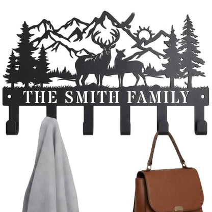 Personalized Deer Metal Coat Hooks Wall Mount and Coat Rack Hanger for Hanging and Storage Ideal for Living Room, Hallway, Office, Backpack, Bags, Towel, Clothes and Hat - color: Personalized Deer Mountain
