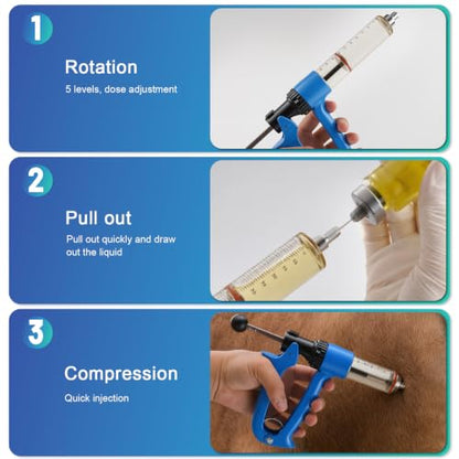 50ML Semi-Automatic Livestock Syringe, Continuous-Injection Syringe | Livestock Liquid Dispenser features a leak-resistant design and steady output for efficient farm use - color: Blue - Single Pack