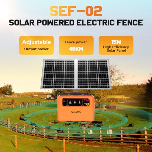 30 Mile Solar Fence Charger, 6-12KV Adjustable for Livestock Farm - color: Orange