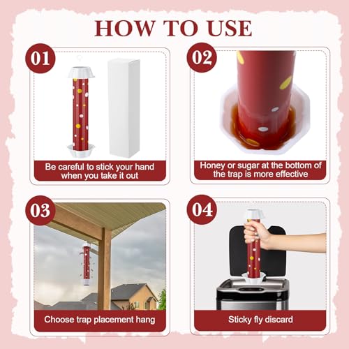 12 Pcs Sticky Fly Trap Fly Stick Indoor Outdoor Long Lasting Adhesive Fly Catcher with Hanging Hook for Wasps Gnats Bugs Insects Moths Fruit Flies Mosquitoes Spiders Fleas (Red, White) - color: Red, White