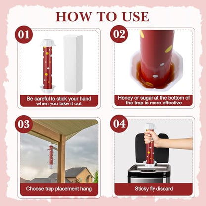 12 Pcs Sticky Fly Trap Fly Stick Indoor Outdoor Long Lasting Adhesive Fly Catcher with Hanging Hook for Wasps Gnats Bugs Insects Moths Fruit Flies Mosquitoes Spiders Fleas (Red, White) - color: Red, White