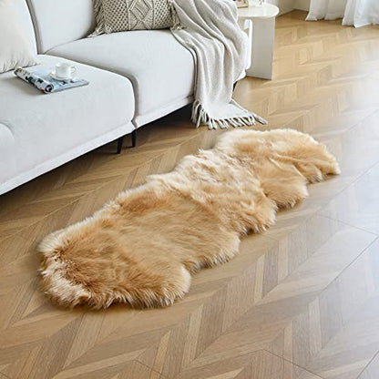 duduta Beige Faux Sheepskin Runner Rugs 2x6 ft, Fluffy Fur Couch Covers - color: Beige, size: 2' x 6'