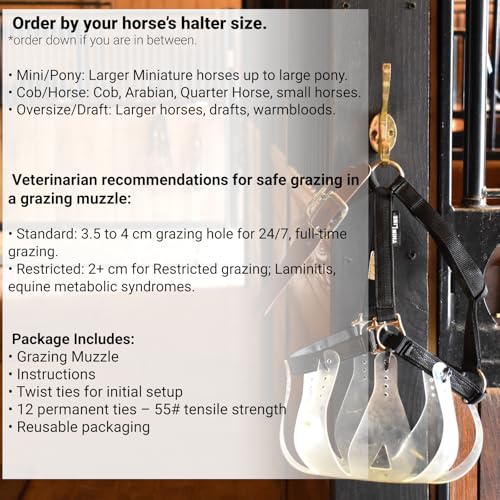 ThinLine Flexible Filly Grazing Muzzle | Lightweight Safe Comfortable Ventilated Equine Slow Feed Halter Mounting Clear Horse Mask, Oversize/Draft, 3.5+cm Hole