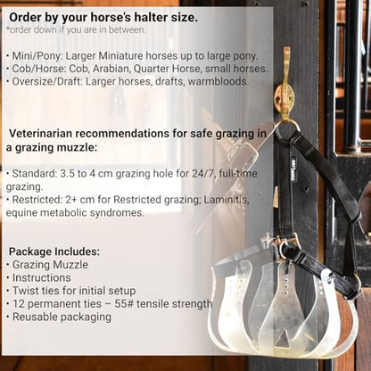 ThinLine Flexible Filly Grazing Muzzle | Lightweight Safe Comfortable Ventilated Equine Slow Feed Halter Mounting Clear Horse Mask, Oversize/Draft, 3.5+cm Hole