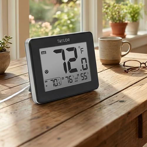 Taylor Wired Digital Indoor Outdoor Thermometer with LED Display, Wired Probe Sensor for Home, Greenhouse, Nursery, and Indoor Use, White Housing