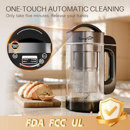 50oz Almond Milk Maker Machine (Built-in Strainer Filter) Make Plant Based Milk, Soup & Juice, 6-7 Cups Per Batch, 304 Stainless Steel, 5.3 lb, Automatic Cleaning, 8-IN-1 Nut Milk Maker for Soy & Oat