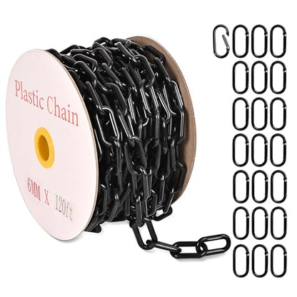 Ahniiqo120 Feet Plastic Barrier Chain Black,1.5-Inch Link Diameter Safety Barrier Chain，Large Plastic Chain，6MM Plastic Barrier Chain，Plastic Chain Links - color: Black, size: 1-1/2 in-120feet