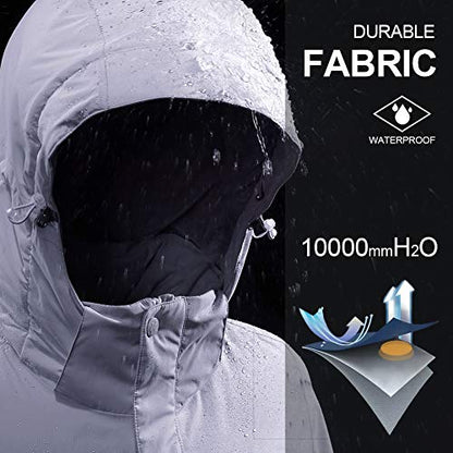 CAMEL CROWN Women’s Mountain Snow Waterproof Ski Jacket Detachable Hood Windproof Fleece Parka Rain Jackt Winter Coat - color: New Gray, size: Medium