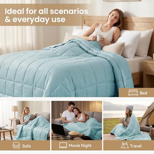 downluxe King Size Blanket with Satin Trim, Lightweight Down Alternative King Blanket for All Season, Machine Washable (Cool Blue, 108 x 90 Inch) - color: Cool Blue, size: King