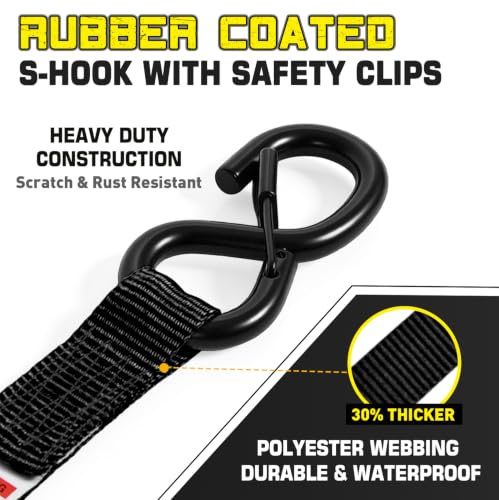 Boat Tie Down Straps to Trailer, 1 Inch x 4 FT Boat Transom Straps, 2100 LBS Break Strength with Security Lock S Hooks, Adjustable Boat Straps for Trailer, Jet ski, Boat, Kayak - color: Black