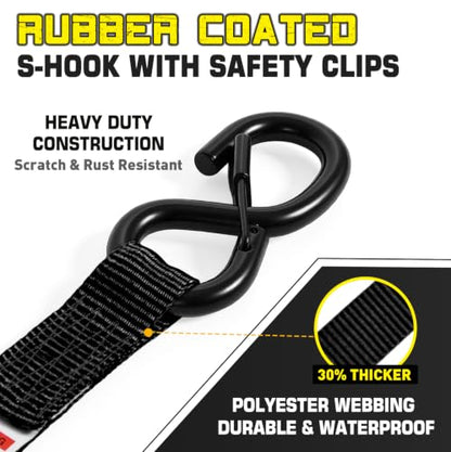Boat Tie Down Straps to Trailer, 1 Inch x 4 FT Boat Transom Straps, 2100 LBS Break Strength with Security Lock S Hooks, Adjustable Boat Straps for Trailer, Jet ski, Boat, Kayak - color: Black