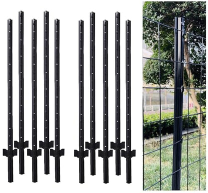 5 Feet (57.8") Metal Fence Post Black, Pack of 10, for 48 Inch High Garden Welded Wire Fence U-Channel Steel Garden Post - color: Black, size: 5',10 PCS