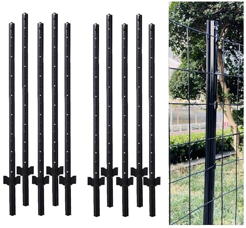5 Feet (57.8") Metal Fence Post Black, Pack of 10, for 48 Inch High Garden Welded Wire Fence U-Channel Steel Garden Post - color: Black, size: 5',10 PCS