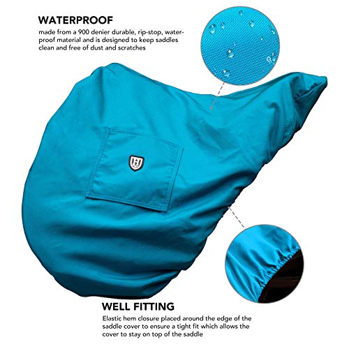 Harrison Howard Premium English Saddle Cover, Waterproof & Breathable Fleece-Lined Protective Saddle Cover - color: Azure Blue, size: GP/CC-One Size