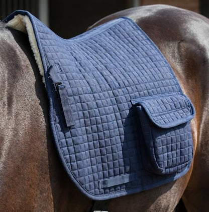 Horse English Quilted Faux Fur All-Purpose Saddle Pad Pockets 72152 - color: Navy