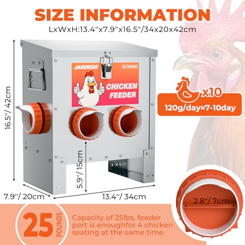 4 Port Automatic Chicken Feeder, No Waste Poultry Feeder with Lid - size: 4 Ports (25 LBS)