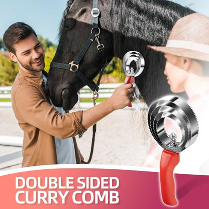 2 Pack Double Sided Stainless Steel Curry Comb With Soft Grip, Shedding & Grooming Tool For Dogs, Cattle & Horses