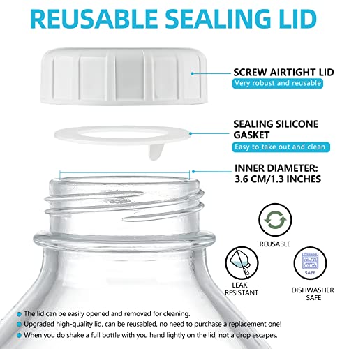 4 Pack 1/2 Gal Glass Milk Bottle with Airtight Lid & 2 Pour Spouts - 64 Oz Heavy Duty Glass Milk Jug, Water Pitchers with 8 Handles and 2 Exact Scale Lines for Juice Breast/Almond/Nut/Oat Milk Sun Tea