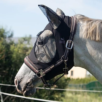 Harrison Howard Super Comfort Stretchy Fly Mask Large Eye Space with UV Protection Soft on Skin with Breathability Piano Black Cob (Medium) - color: Piano Black, size: Cob (Medium)