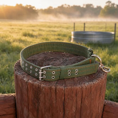 Canvas Cattle Collar, Adjustable Farm Animal Neck Strap with Metal Pin Buckle, Dark Green, S/M/L Size Options(L) - size: L