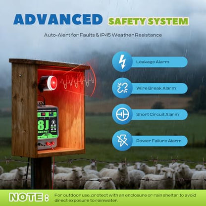 8J AC/DC Electric Fence Charger, 40KM Range