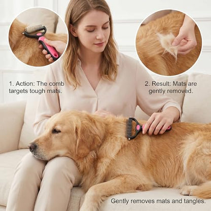 Dematting Comb for Dogs and Cats, Undercoat Rake Pet Brush for Long Hair, Deshedding Dog Brush Removes Tangles Knots and Loose Fur, Grooming Tool for Thick Coats (Blue L*2) - color: Blue L*2