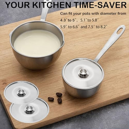Stainless Steel Cover Bowl, 5.5in Small Universal Lid for Pots and Pans | 2Pcs Reusable Mini Pan Lid, Bowl Covers with Handle, Dishwasher safe - size: 14CM