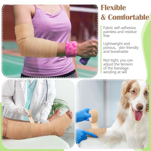 Treela 48 Pack Self Adhesive Wrap Bandage, Nude Color, 1 Inch x 5 Yards | Cohesive Elastic Athletic Tape for Sports Wrist Ankle, Breathable Wound Wrap for Vet Use, Self Adherent Wound Tape Bulk
