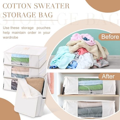 3 Pack Sweater Storage Bags 18 Inch Cotton Cashmere Storage Bags - size: 18 inch