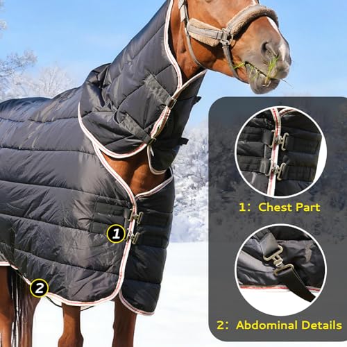 Equoray Horse Rug Fly Sheet Waterproof Rainproof Mosquito Repellent Warm Breathable Turnout Blanket for Horses Winter Use - Sizes, Black