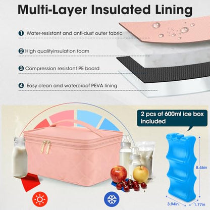 RAINSMORE Wearable Breast Pump Bag, Breast Milk Cooler Travel Bag,Pink - color: Pink