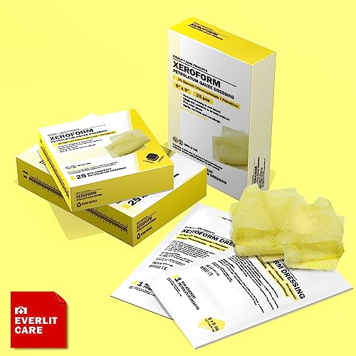 EVERLIT Xeroform Petrolatum Dressing | Sterile, Non-Adherent Occlusive Fine Mesh Gauze Pad | Non-Toxic, Gentle Patch for Burns, Laceration, Surgical Incisions & Skin Grafts (5" x 9" | Pack of 25) - size: 5" x 9" | Pack of 25