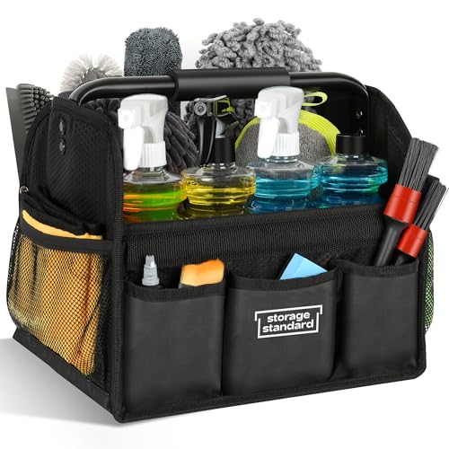 Detailing Caddy Organizer with Handle - Storage, Cars, & Cleaning Caddy for Supplies, Tools, & Home Improvement - Heavy Duty Car Detailing Supplies With Multi-Pockets & Collapsible Tote Design