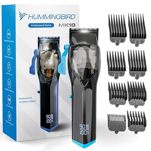HUMMINGBIRD MK10 Pro Series Cordless Hair Clippers – 9,000 RPM Brushless Motor, DLC Blade, USB-C Rechargeable, Super Torque, Professional Barber Clippers, Haircut Kit, Includes Barber Cape & Comb
