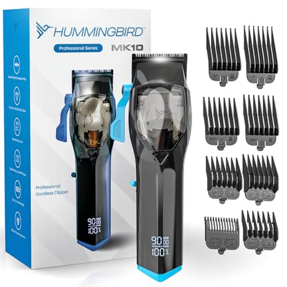 HUMMINGBIRD MK10 Pro Series Cordless Hair Clippers – 9,000 RPM Brushless Motor, DLC Blade, USB-C Rechargeable, Super Torque, Professional Barber Clippers, Haircut Kit, Includes Barber Cape & Comb