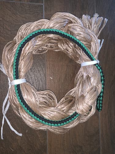 EPT Bull Ropes Adult Saddle Bronc Rein Extra Soft Black & Kelly Green Cord on Tan Poly 6'