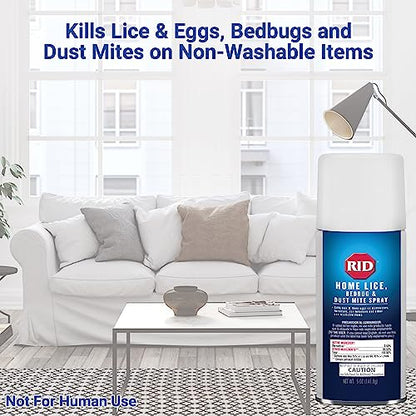 RID Home Lice, Bedbug, and Dustmite Treatment Spray for Bedding & Furniture | Home spray for non-washable items; targets lice, bedbugs and dust mites on mattresses, furniture and car seats; 5 ounce - style: Permethrin Spray